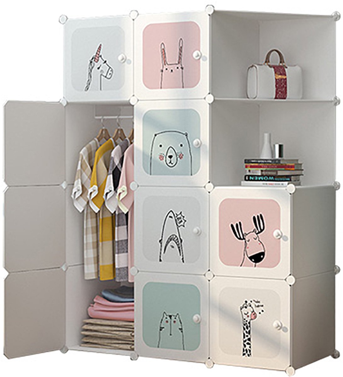 Modulaire Kledingkast - Draagbare Garderobekast - Kunststof Opbergsysteem met Deurtjes - DIY Opbergkast - 145x110x47 cm - Wit/Transparant