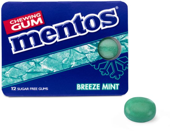 Mentos Gum Breeze Mint - Kauwgom - Blister - Suikervrij - 1x12stuks