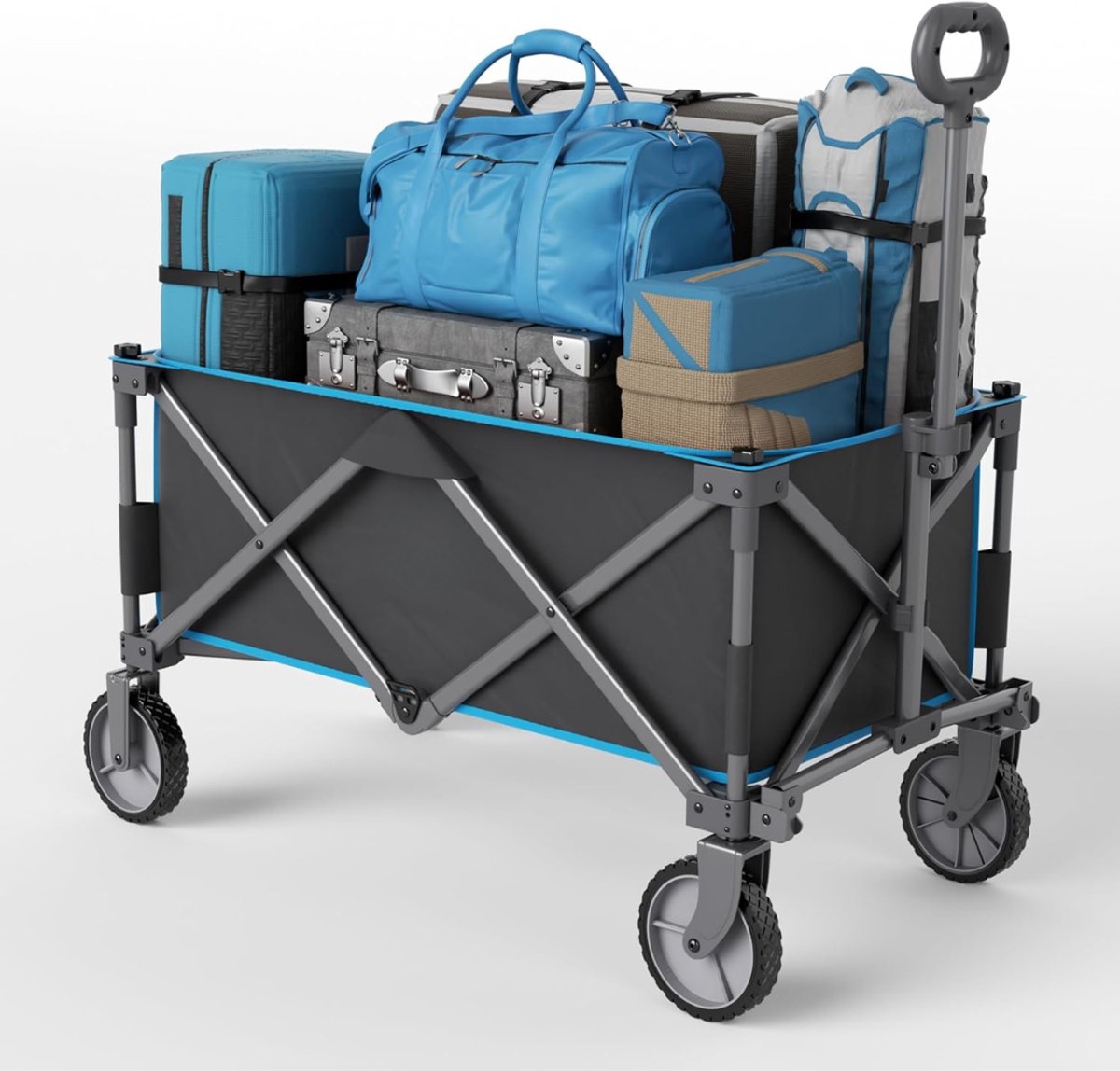 Nexvo® Bolderkar Opvouwbaar Luchtbanden – Bolderwagen Voor Alle Terreinen – Boodschappenwagen Met 100Kg Belastbaarheid – Blauw - 89cm x 48cm x 30cm