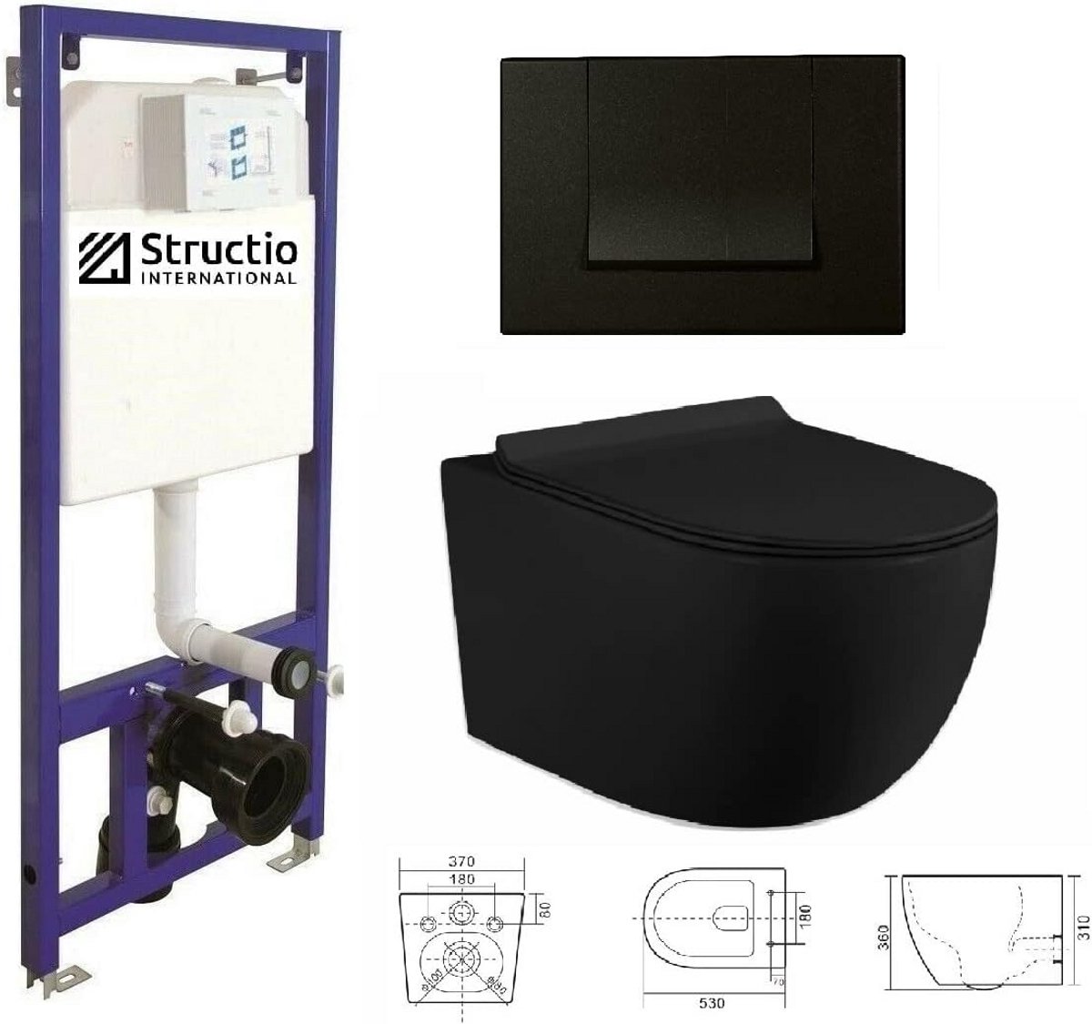 Complete WC Set Soft Close en Spoelrandloze Inbouwspoelbak voor Muurtoilet