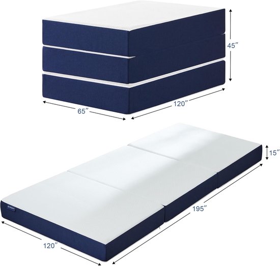Vouwmatras 120 x 195 cm - Drievoudige Camping- en Logeerbed Matras met Wasbare Overtrek van Milly Mally — afbeelding 5
