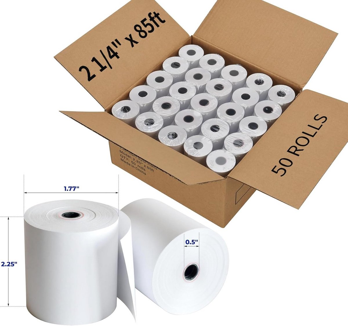 50 Rolls Thermisch Kassabonnen Papier Kassarolletjes 57x40mm voor PIN en Kassa