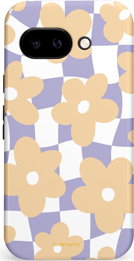 Casetastic hoesje geschikt voor Google Pixel 9a - Dubbellaagse bescherming - Madeliefjes feest - Fashion Case - Zand Wit Lavendel