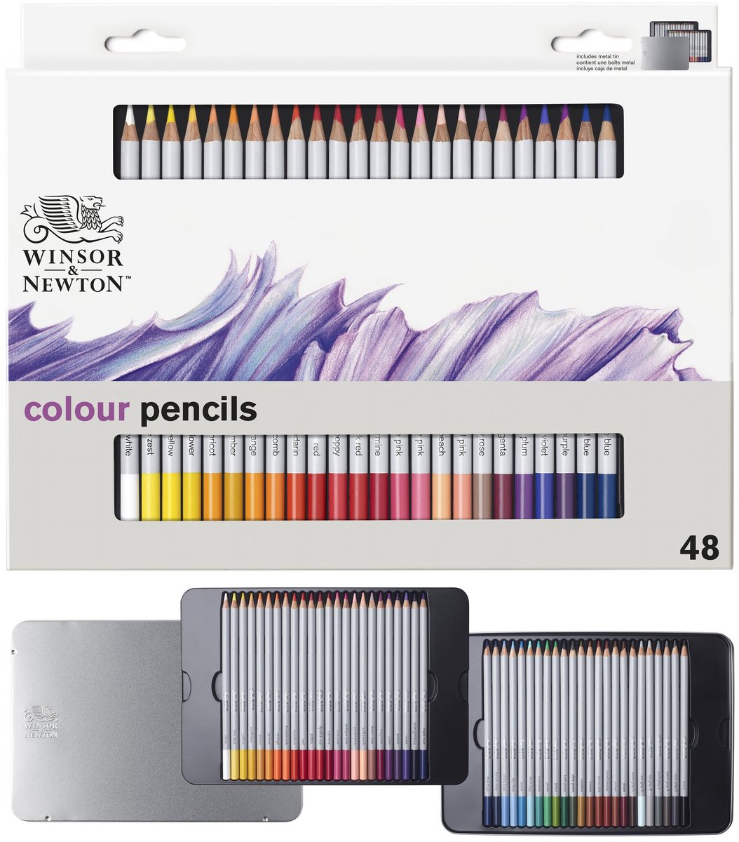 Winsor & Newton 0490014 Studio Collection Kleurpotloden Set 48 stuks – Dikcores Wax-Based Tekenpotloden in Metalen Blik — afbeelding 12