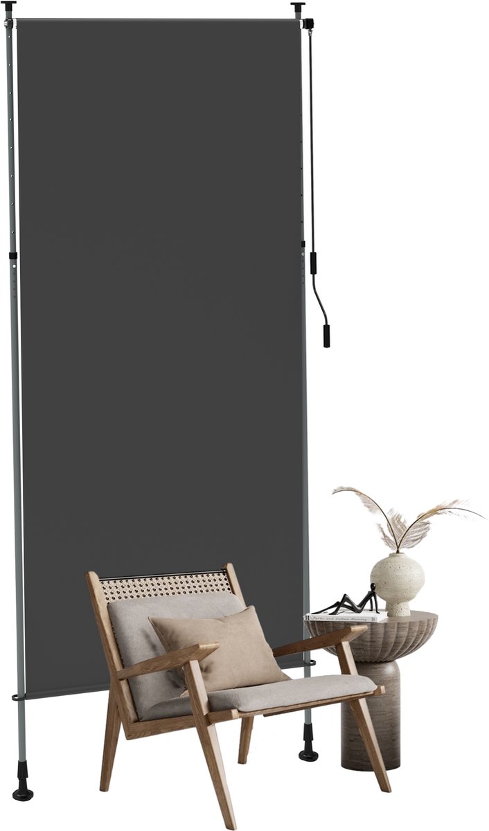 Froadp 120×310cm Zonweringsysteem voor balkons, terrassen en tuinen Zonnescherm met slingerbediening In hoogte verstelbaar van 215 tot 310 centimeter Boren niet nodig Windbestendig UV-bescherming Waterdicht Donkergrijs