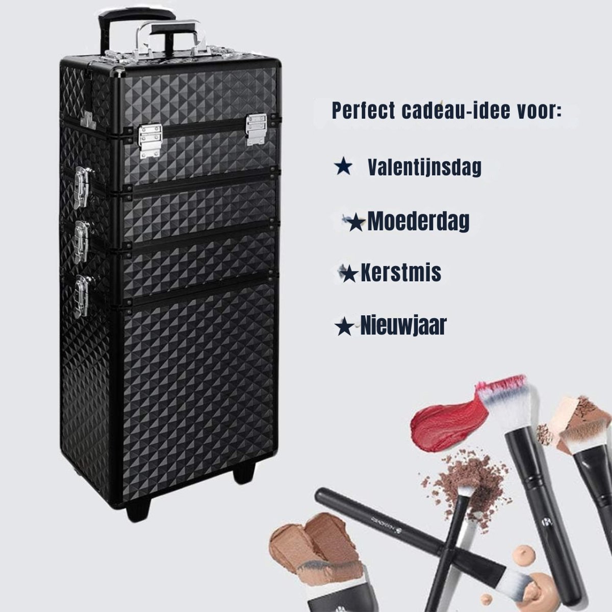 Zyrex® Visagie Koffer - Cosmetica Koffer - Kapperskoffer - Zwart - 33cm x 23cm x 91cm