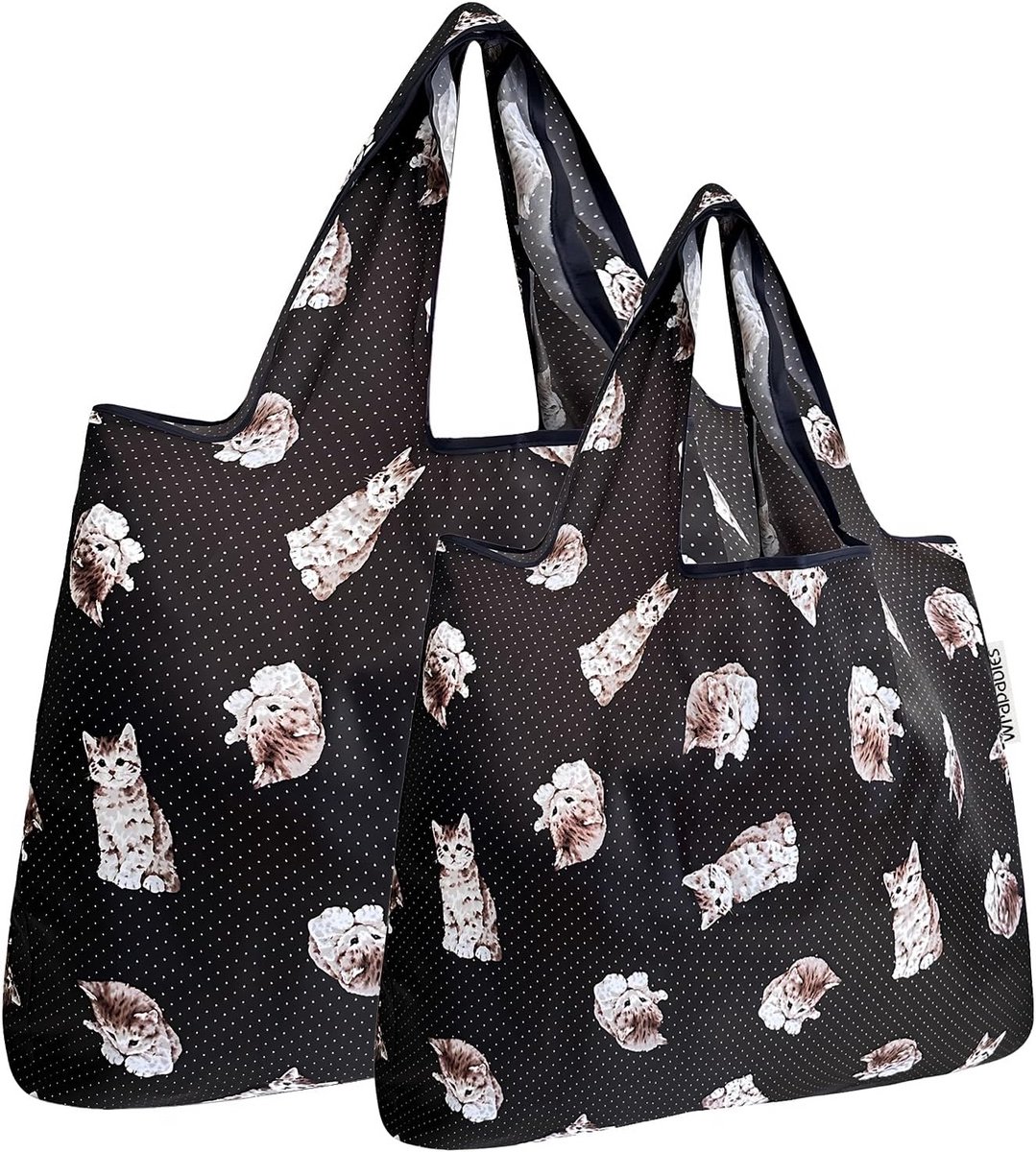 Set van 2 Opvouwbare Nylon Boodschappentassen Grote en Kleine Shopper