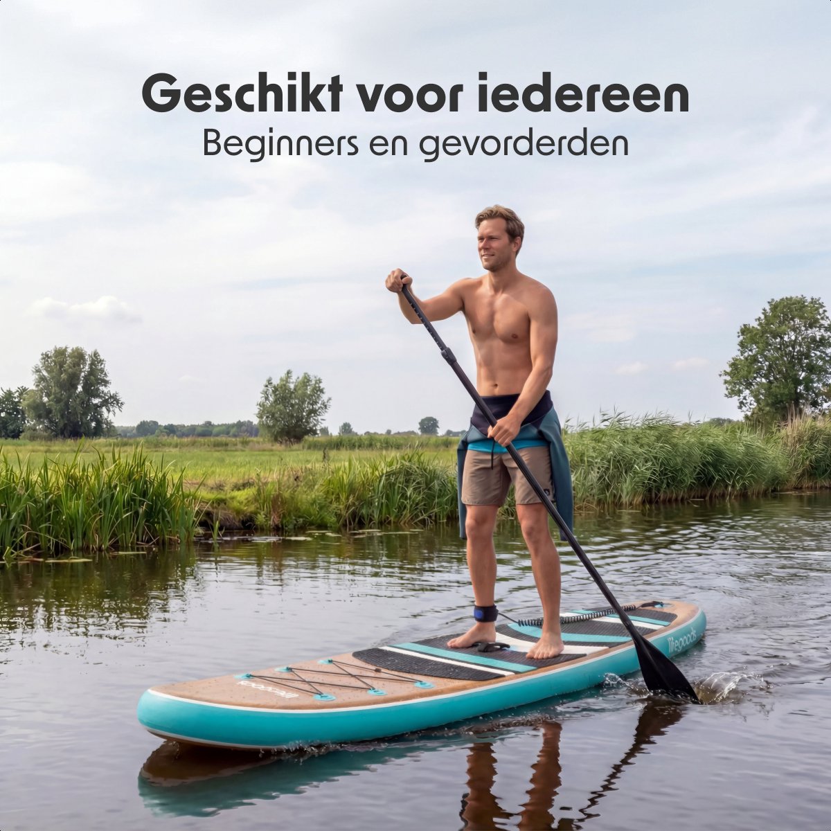 LifeGoods PaddlePro SUP Board - Opblaasbaar Paddle Board - Complete Set - Max. 150KG - 320x81cm - Hout/Blauw – foto 3