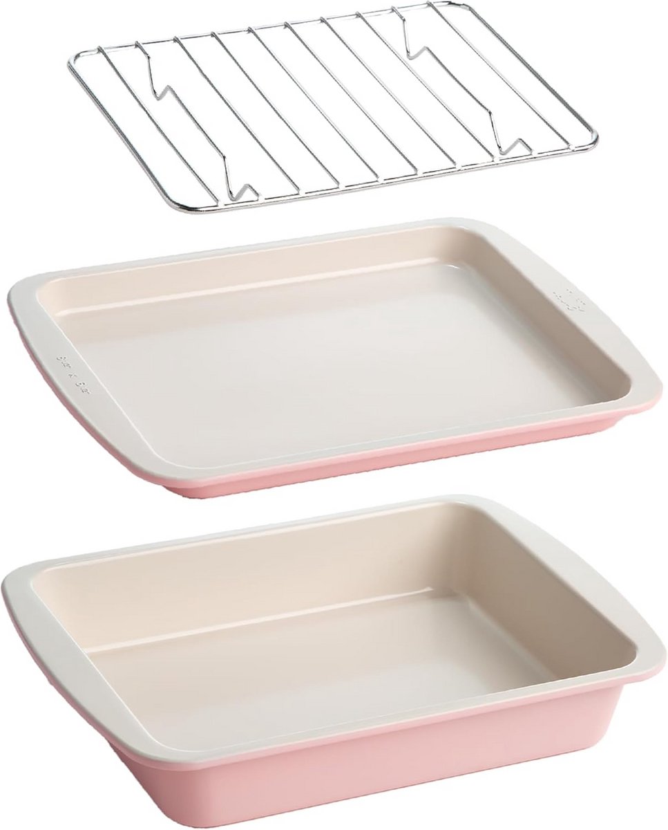 3-Delige Koolstofstalen Bakset voor Broodroosteroven - Roze