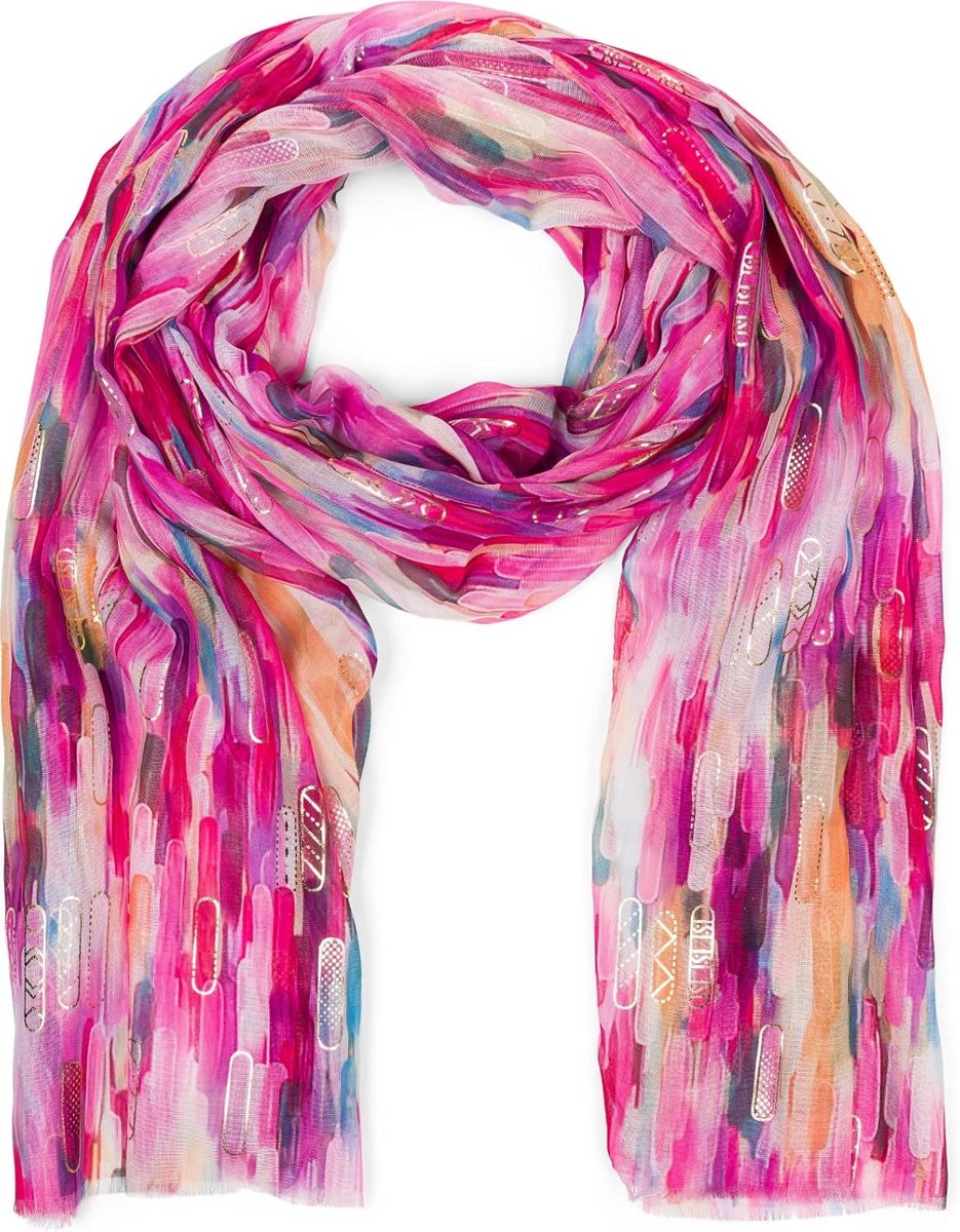 Grote Dames Sjaal met Kleurrijk Strepen Patroon en Metallic Accent - Gestreept Zacht Foulard