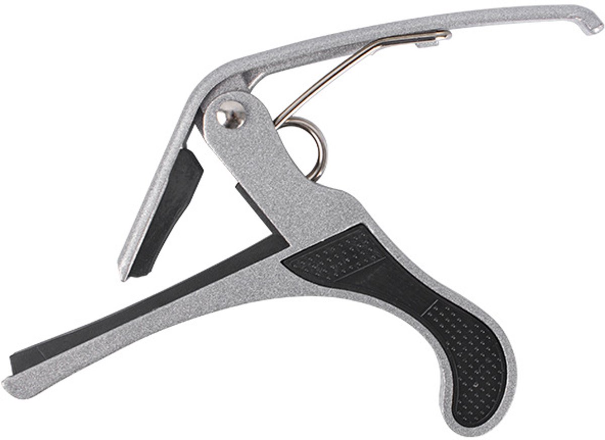 Capo - Gitaarklem - Platte toets - Gitaar capo met grip - Elektrisch, akoestisch en ukelele - Guitar capodaster - Gitaar /muziek accessoire - Aluminium - Zilver - Jonyx
