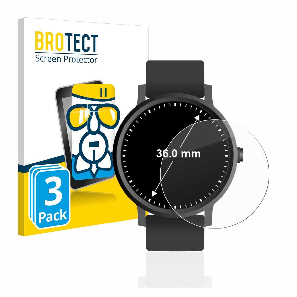 Screenprotector 3 Stuks voor Horloges (Rond, ø: 36 mm) Beschermglas transparant