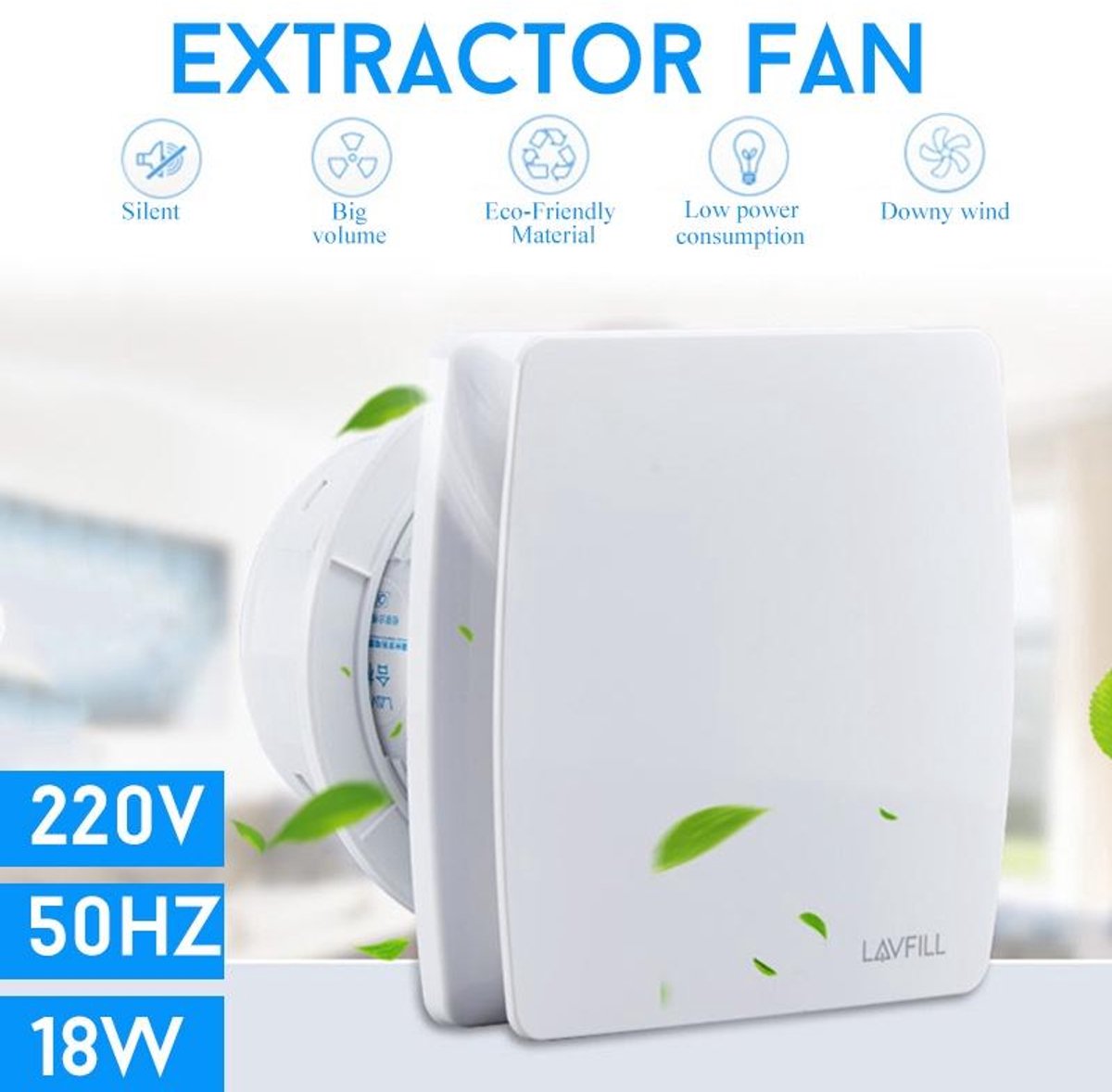 18W 220V 6inch Afzuigventilator Geluidsarme ventilator Keuken Badkamer Slaapkamer Wc Muur
