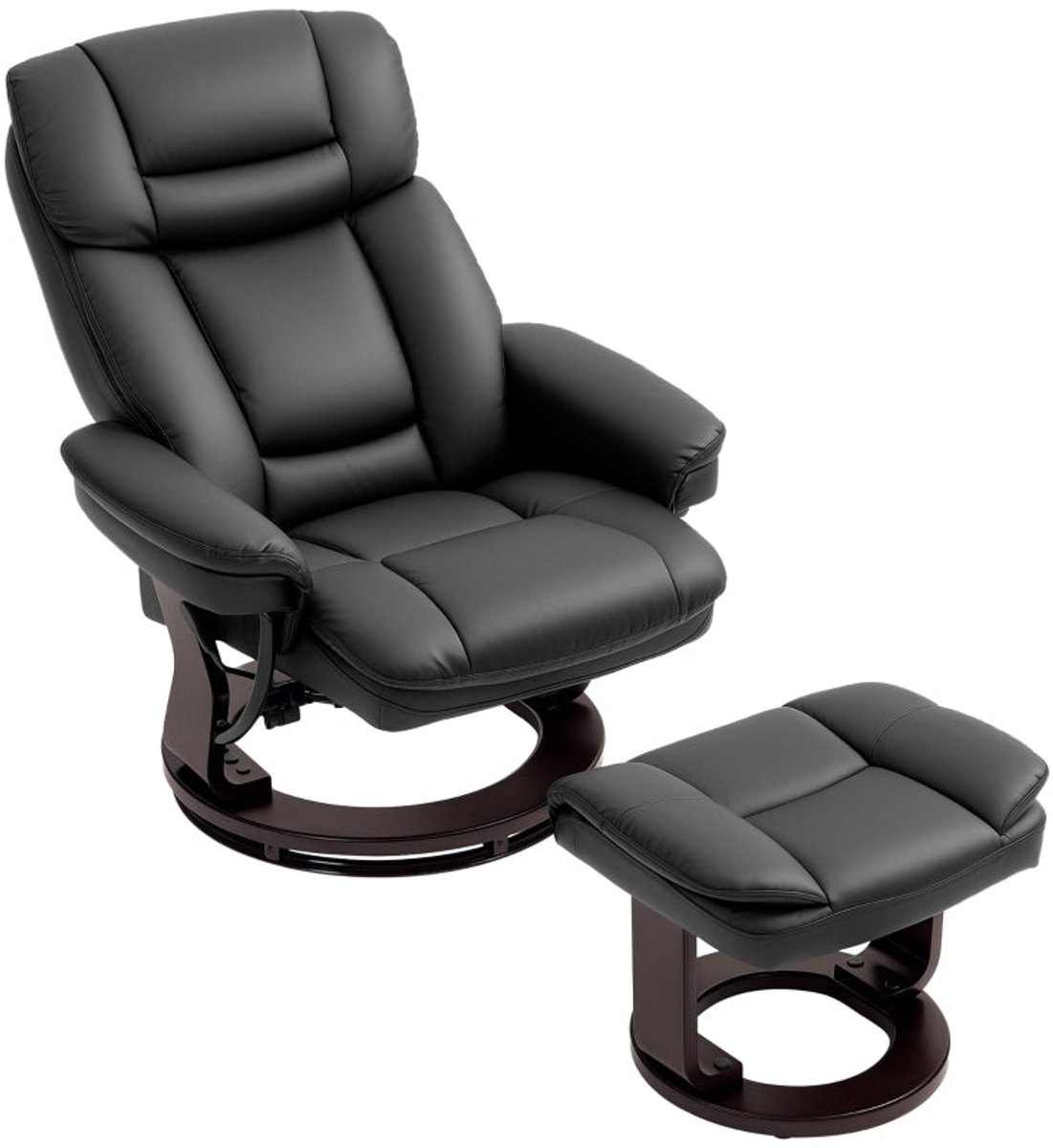 Merax Relaxfauteuil met Voetenbank – Draaibare Televisiefauteuil met Ligfunctie – Kunstleer – Zwart – Tot 150 kg