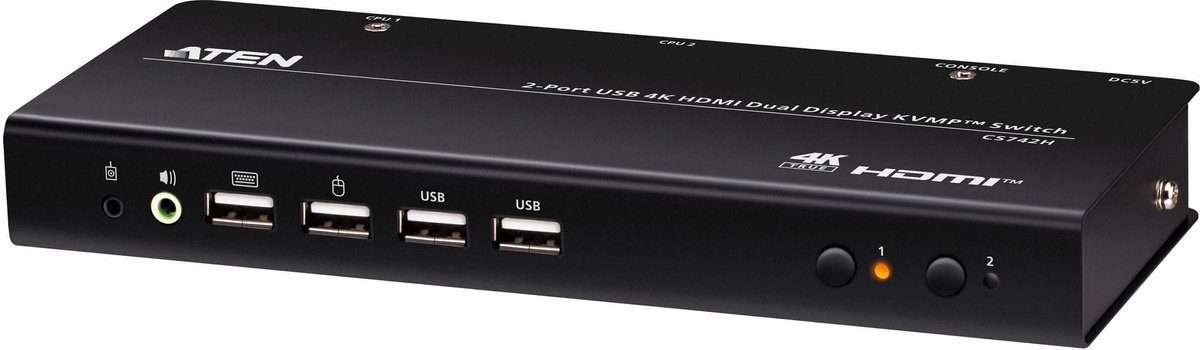 ATEN CS742H 2 Port USB 4K HDMI Dual Display KVM Switch