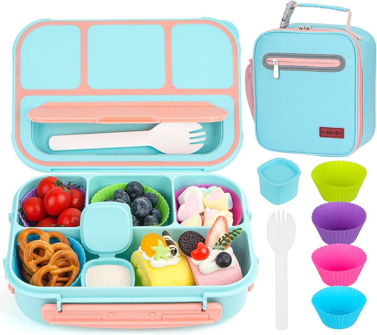Bento Lunchbox met 4 Vakken, Inclusief Lunchtas en Accessoires