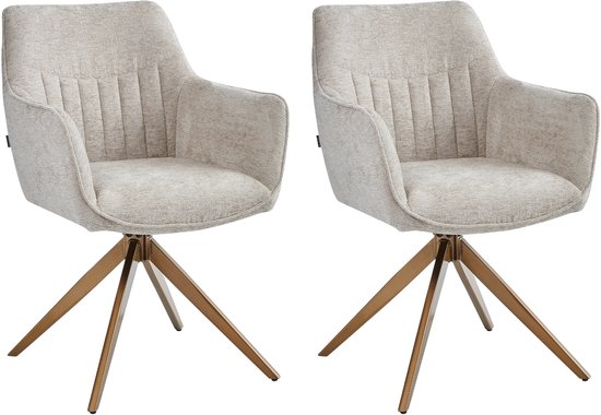 Colenis® - Yade Chaises de salle à manger - Set de 2 - Taupe - Tissu Chenille - Chaises pivotantes 180° - Pieds Goud brossés - Assise rembourrée