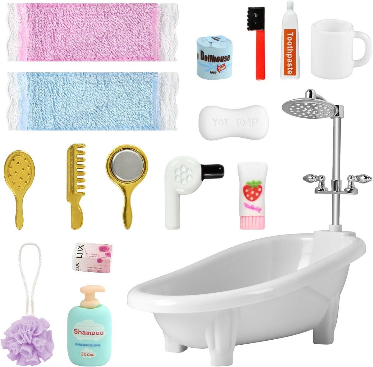 16-delige Miniatuur Badkamer Accessoires Set voor Poppenhuis - 1:12 Schaal