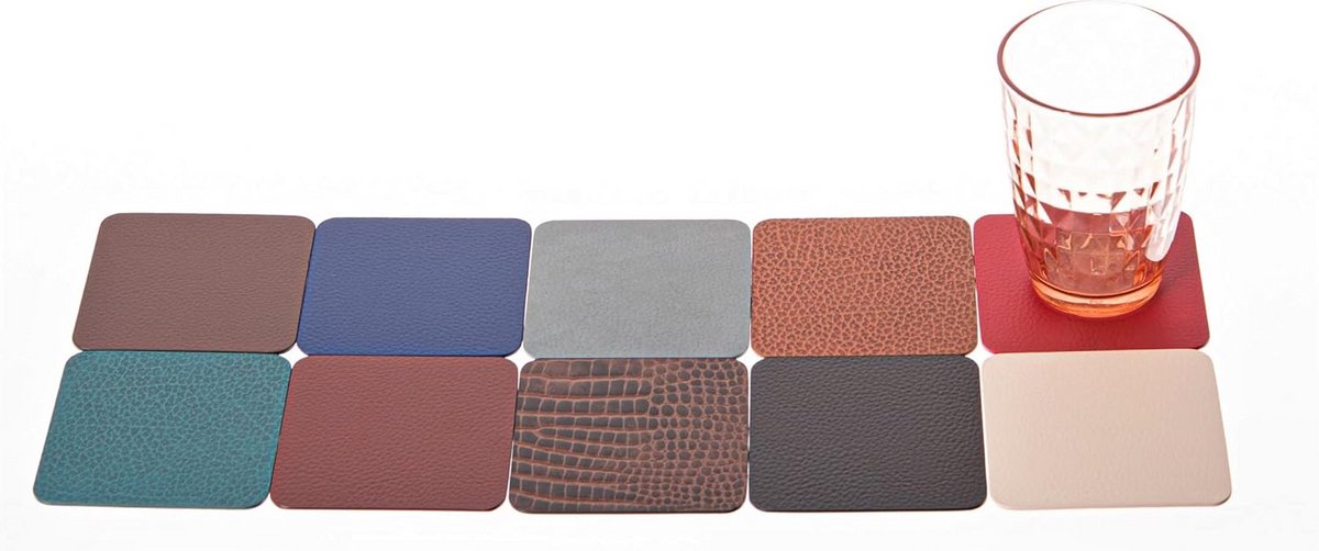Set van 4 Onderzetters - Gerecycled Leer - 10x10 cm - Zwart