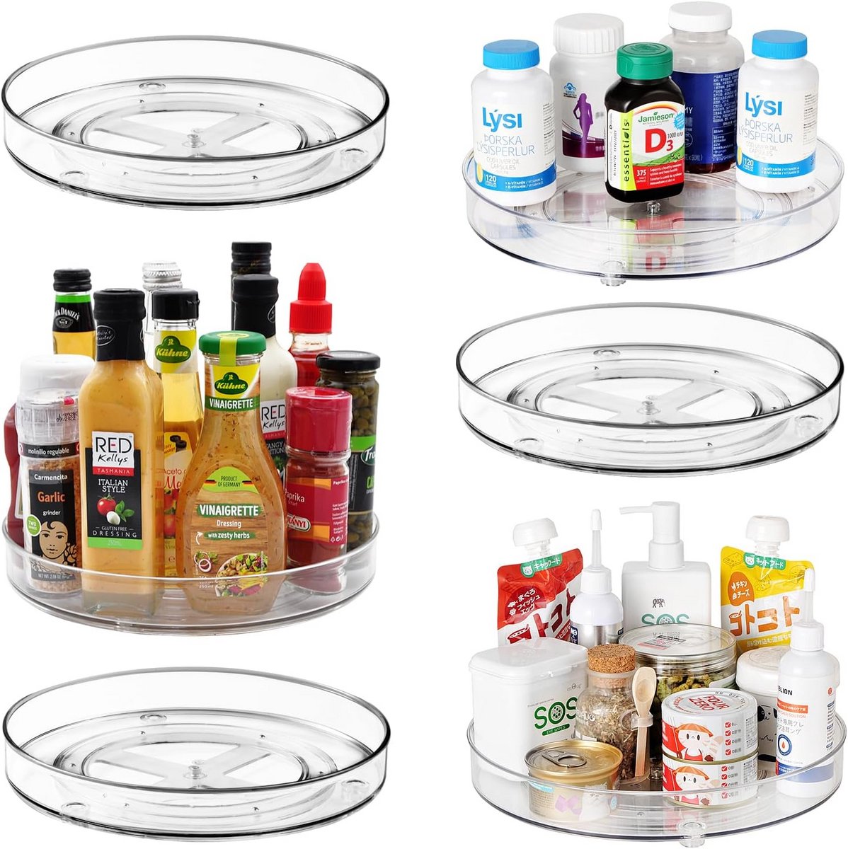 Draaibare Opbergplateau Set (6 Stuks) - 28cm Draaitafel voor Kruiden, Koelkast en Kast