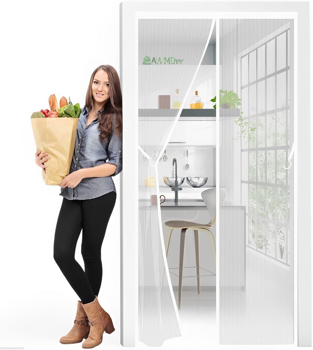Magnetische Hordeur Glasvezelgaas Wit - Zelfsluitend voor Insecten en Huisdieren - 70x235 cm