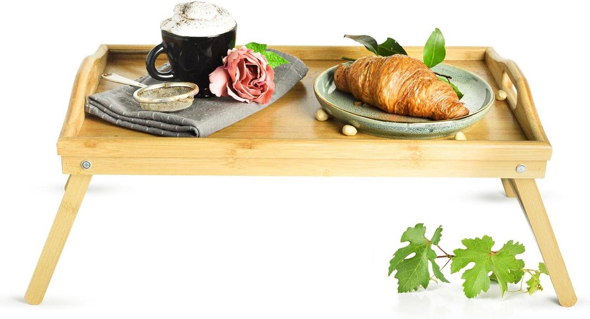 Houten Bedtafel 50x30cm met Opklapbare Poten - Ontbijt Dienblad en Laptopstandaard