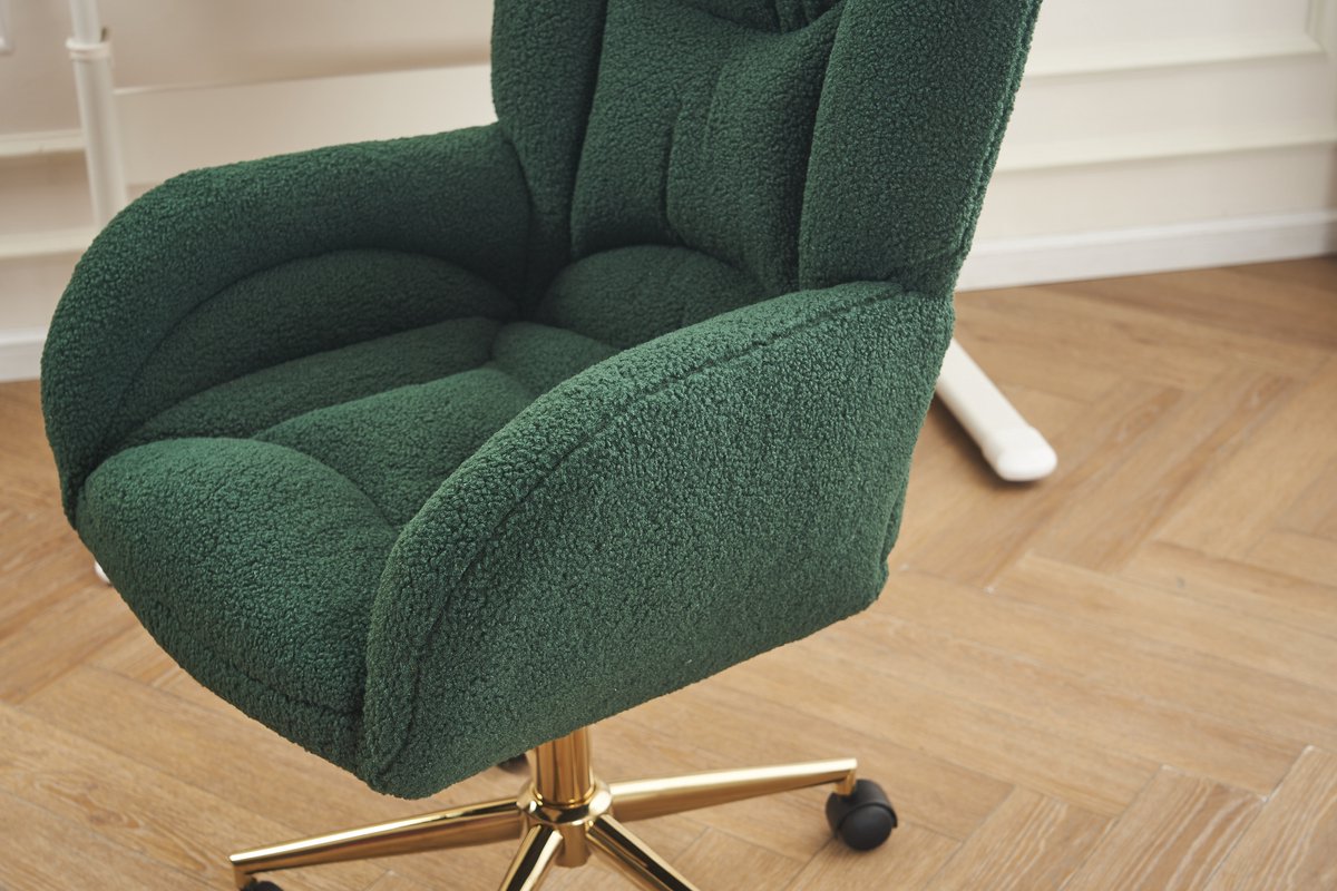 HAUSS SPOLE Stoel – Teddy Draaistoel – Verstelbare Bureaustoel – 360° Wielen & Hoogte – Ergonomisch Schuim – Voor Thuiswerk En Kantoor – Groen Met Gouden Basis – foto 8