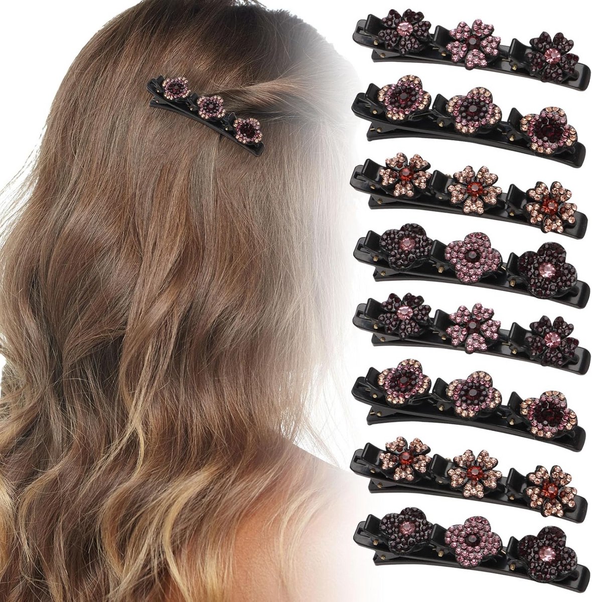 8 Stuks Elegante Haarspeldjes met Kristallen Bloemdecoratie