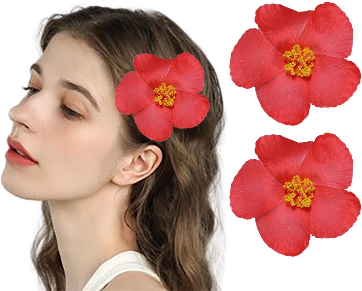 Grote Haarspeld met Hawaiiaanse Bloemen - Strand, Feest & Vakantie Accessoire (Rood)