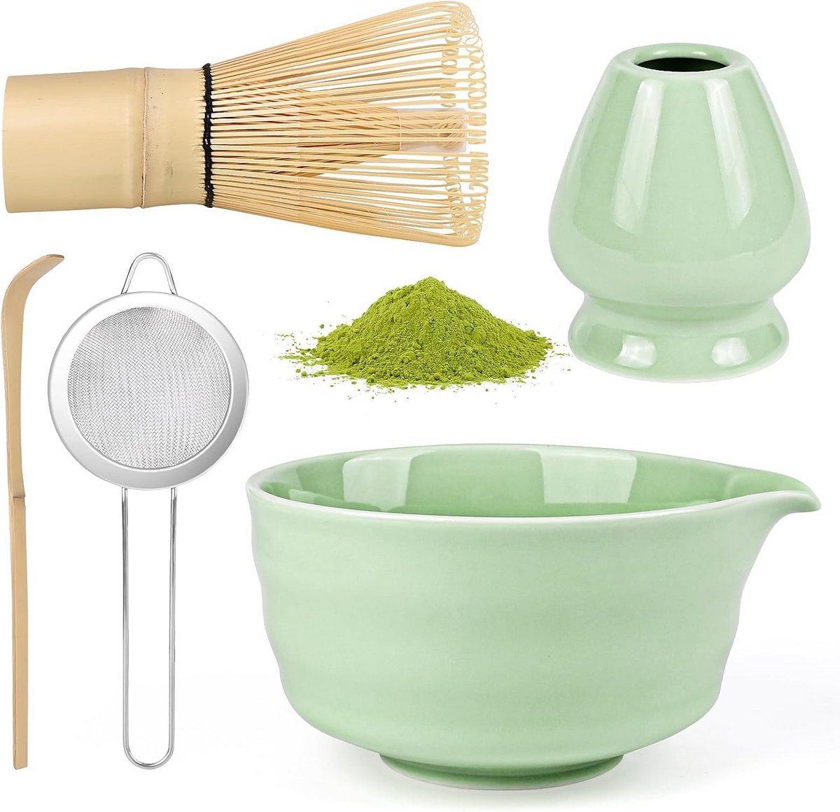 Complete Matcha Theeset met Bamboe Klopper, Kom, Zeef en Lepel