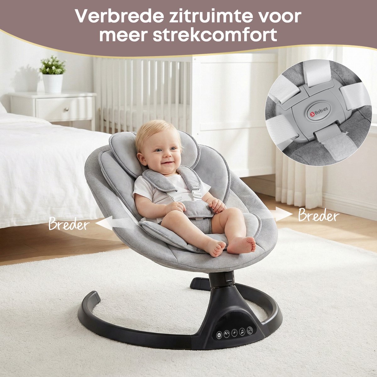 3Babies Elektrische Babyschommel – Grijs en Zwart thumbnail 5