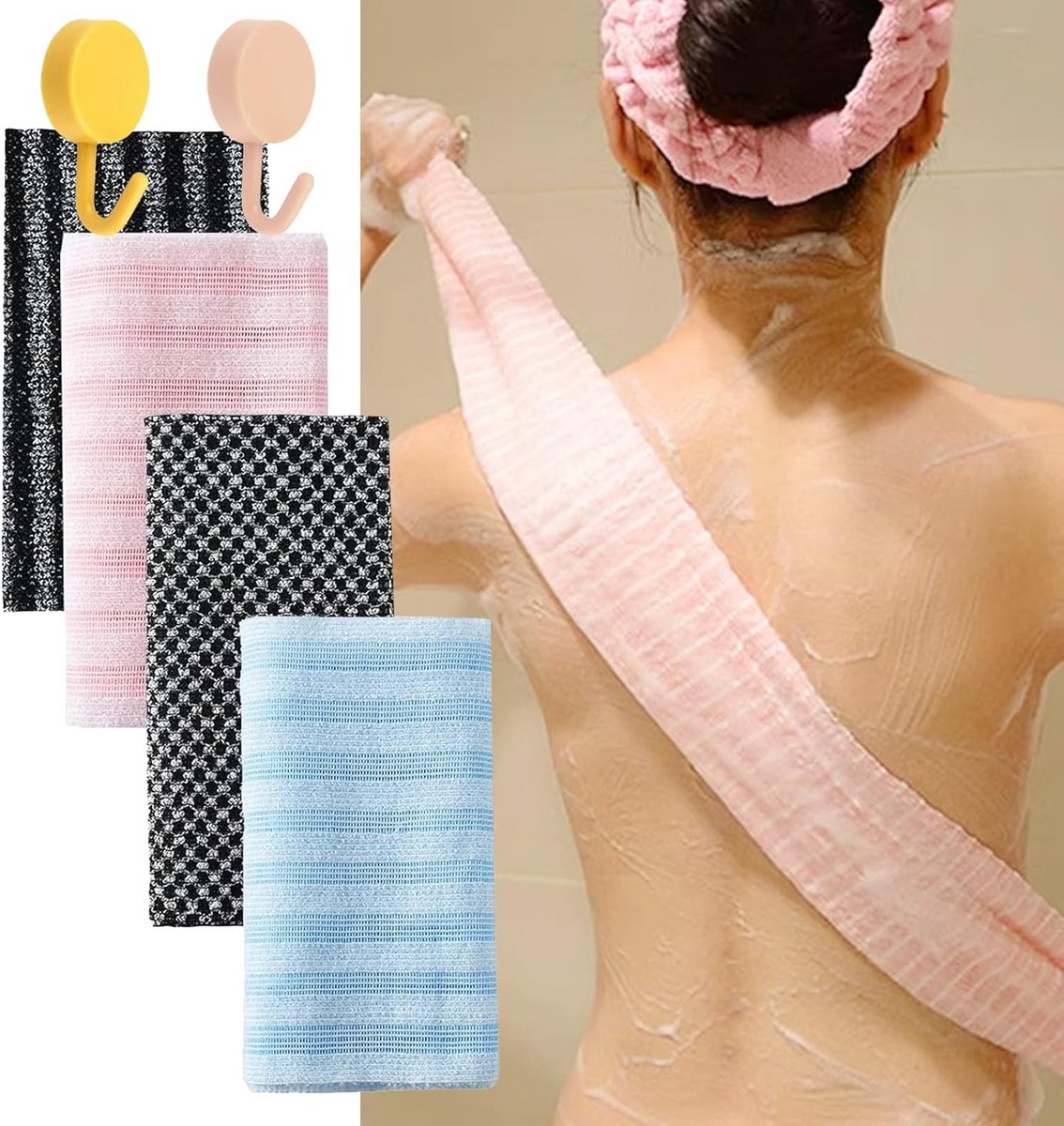 Set van 4 Verwijderbare Peeling Washandjes met Ophanghaken