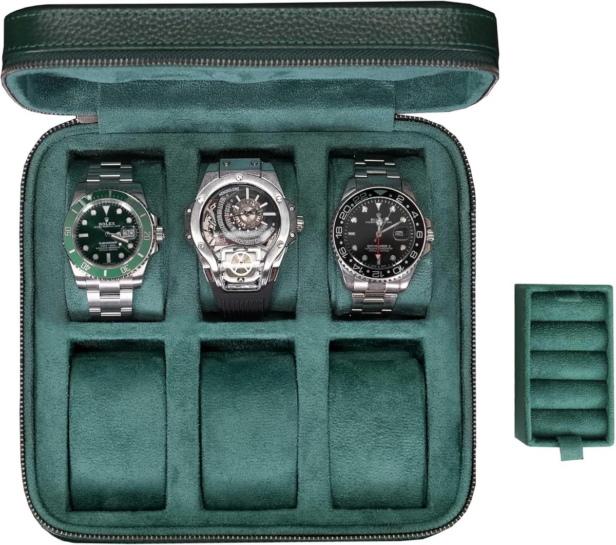 Leren Reisbox voor 6 Horloges - Luxe Opbergcase met Suède Binnenkant