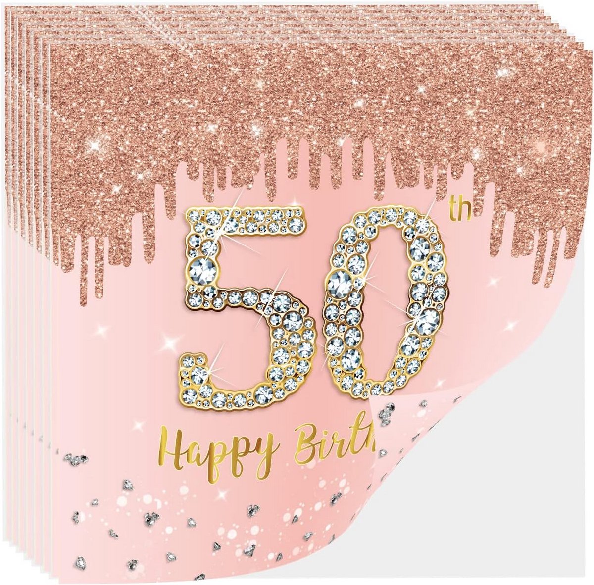 Servetten 50 Jaar Verjaardag Roségoud - Roze Feestservetten 20 Stuks