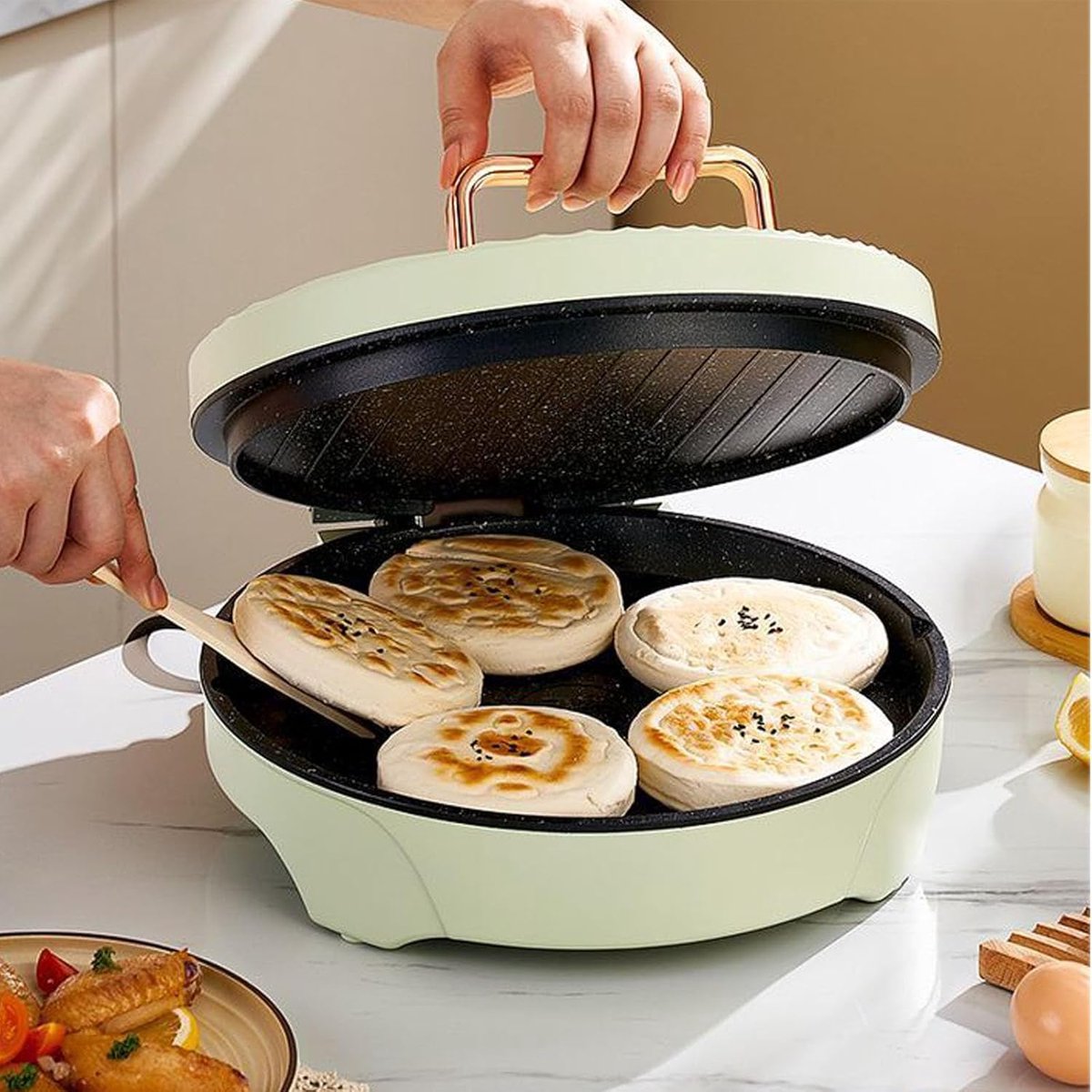 Elektrische pannenkoekenpan Bakplaat multicooker Snelle maaltijden thuis Dubbelzijdige verwarming 1100 Watt