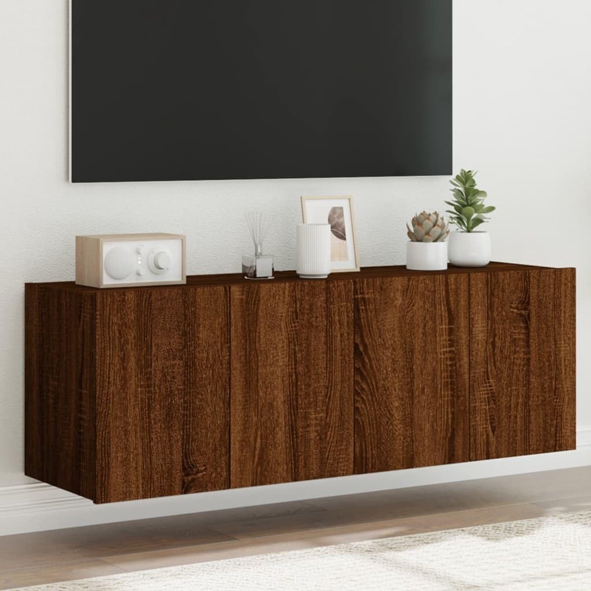 TV Wandmeubel Set - Ophangmeubel Media - Woonkamer Opbergen - Geïntegreerde LED - 60x35x41 cm - Eiken Bruin