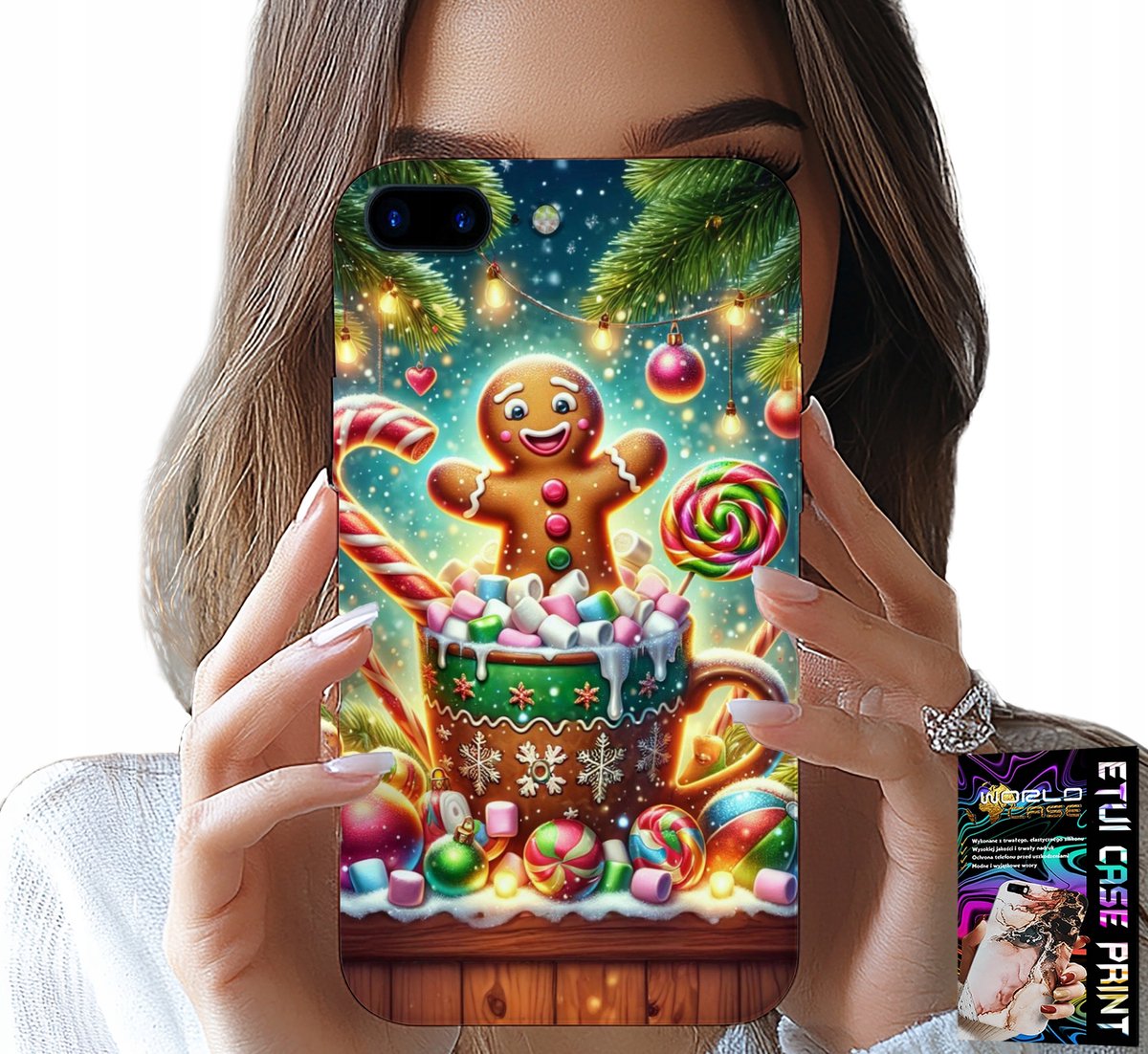 iPhone-hoesje (7 Plus) - Peperkoekkerstpatroon + glas