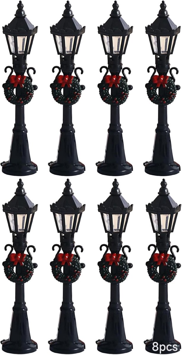 Straatlantaarn Decoratie - Miniatuur Lampjes - Kerstdorp Verfraaien - Set van Acht - 47 Inch Hoog - Zwart