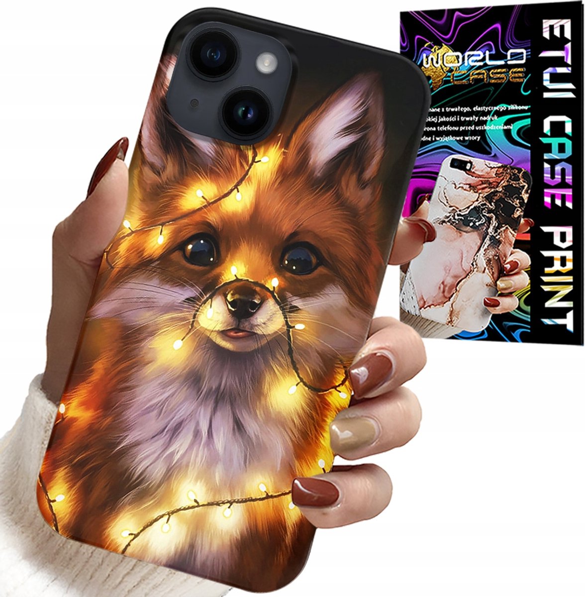 HOESJE VOOR IPHONE 14 PLUS - LEUK HOESJE MET VOS EN BOSDIEREN + GLAS