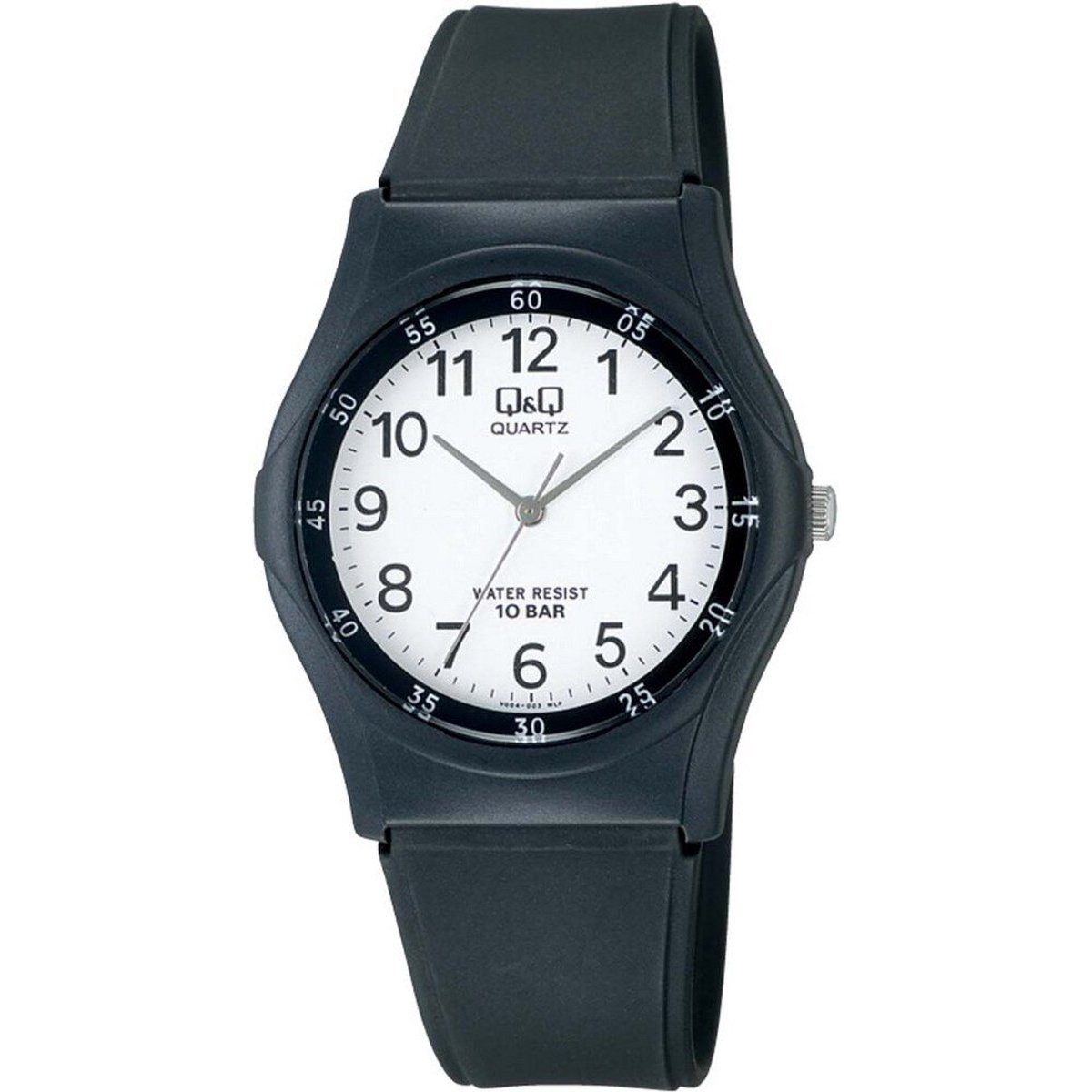 QQ VQ04J003Y - Horloge - Sport - Analoog - Unisex - Plastic band - Rond - Cijfers - Kunststof - Zwart - Wit
