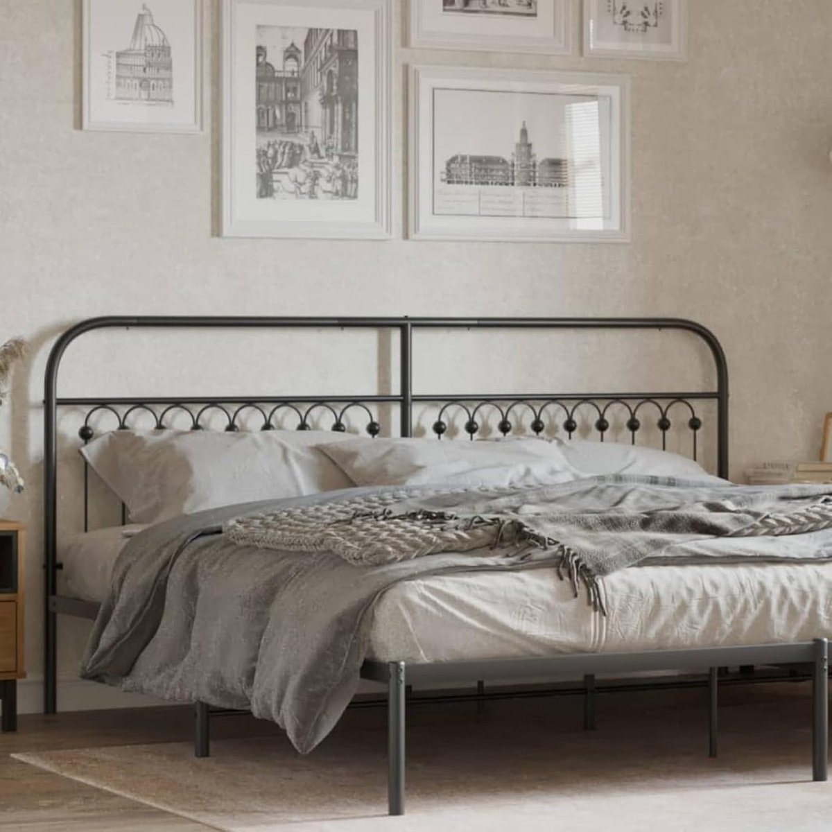 Metalen Hoofdeinde - Bed Hoofdsteun - Slaapkamer Decoratie - Wandmontage Ontwerp - 200 cm Breed - Zwart