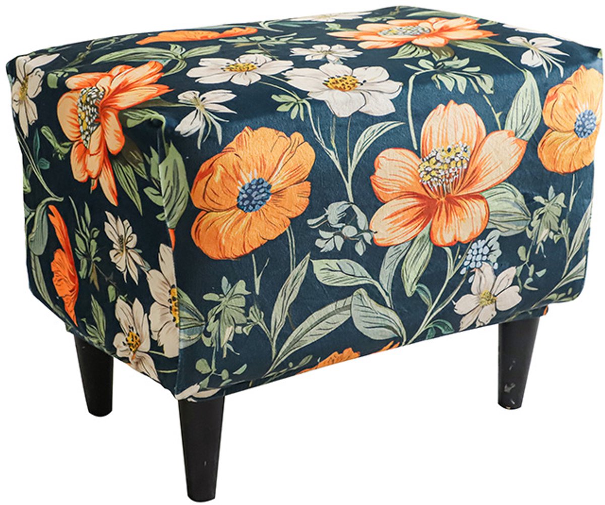 Meble odNowa - Ottomaanse Puf Hoes - Velours - Oranje Bloemen - Elastisch
