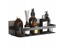 HomeDesign Loft - Metalen Hangende Badkamerplank - Zwart - Zelfklevend - Set van 2