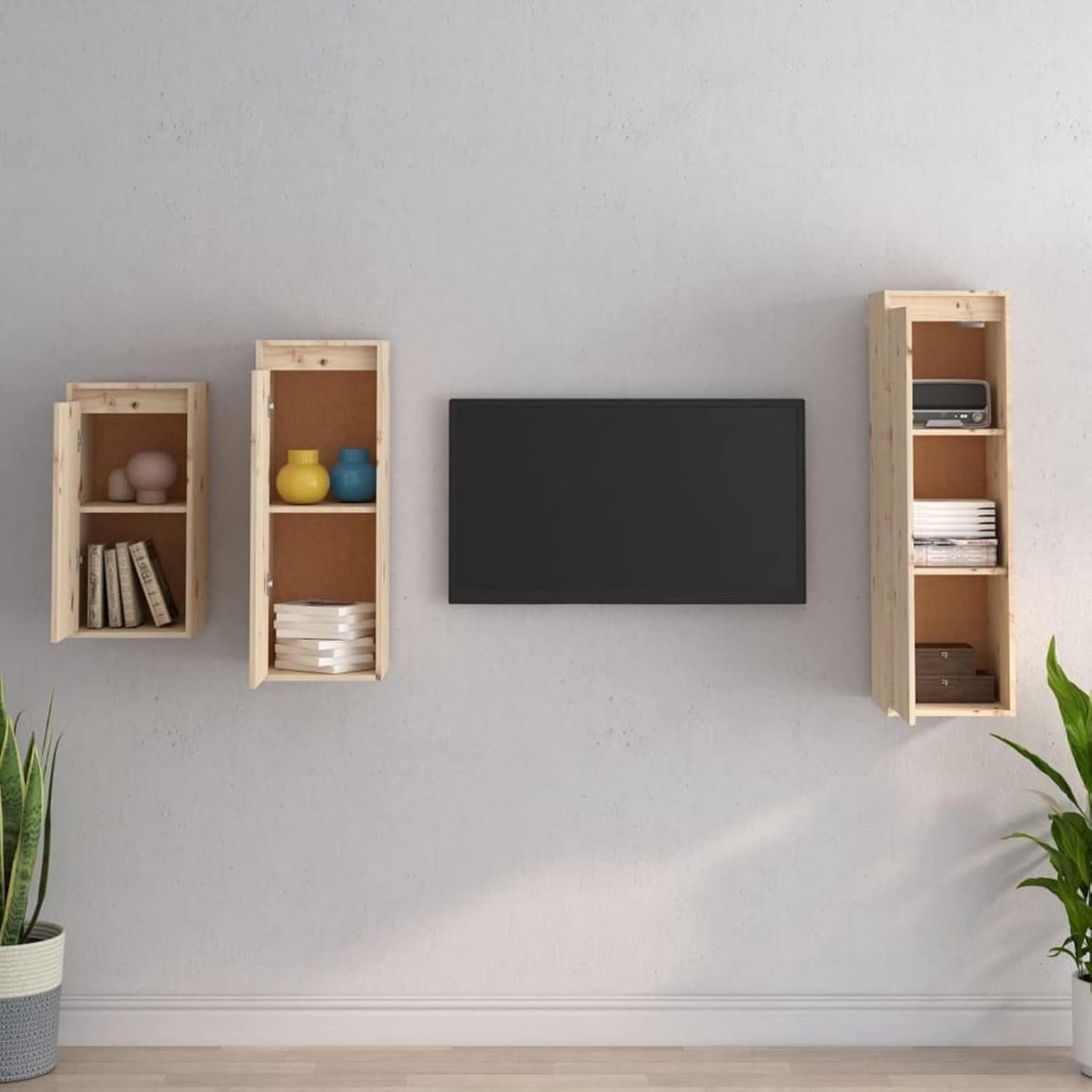 Wandkasten Set - Tv Meubels - Opbergen Woonkamer - Massief Grenenhout - Diverse Maten - Grijs
