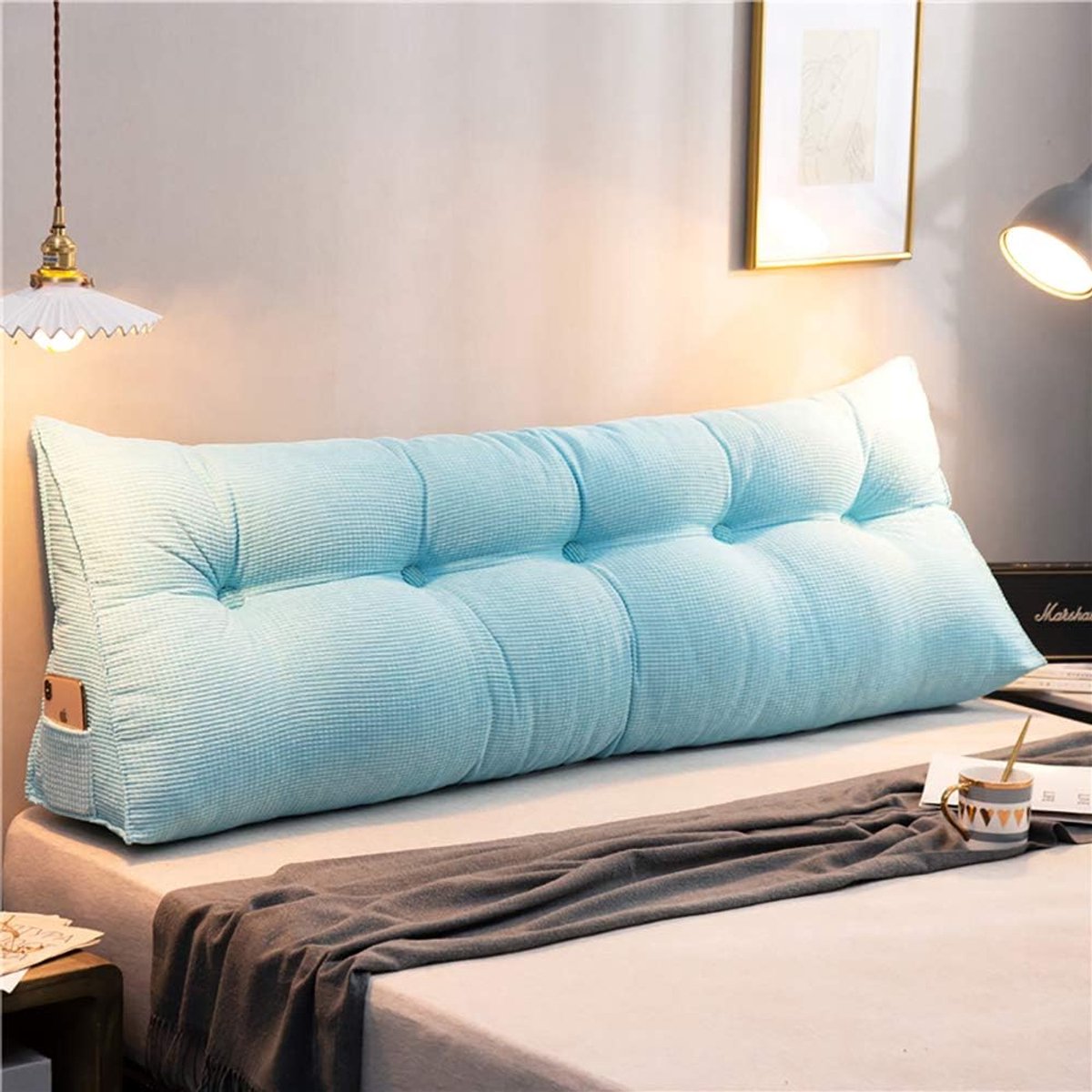 Wigkussen Bed - Hoofdeinde Rugsteun - Lezen Ontspannen - Driehoekige Vorm - 60x25x50cm - Veelkleurig