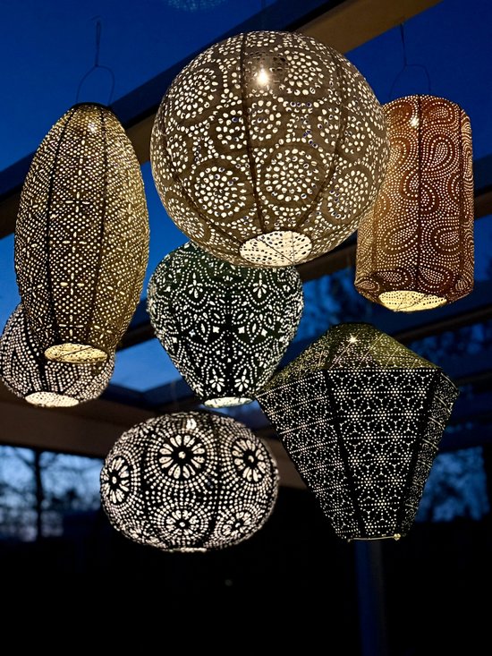 7 x Solar buiten Lampionnen met motief - Kortingpakket - tuinverlichting - zonne energie - buitenlamp - Tyvek Arabische Oosterse Lantaarn