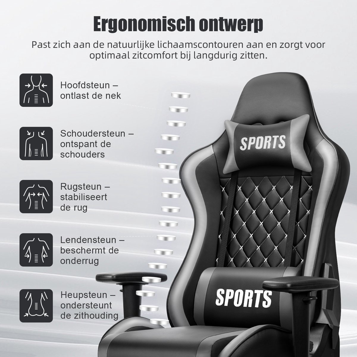Hiaonyx Racing Gaming Stoel - Verstelbare Rugleuning, - afbeelding 3