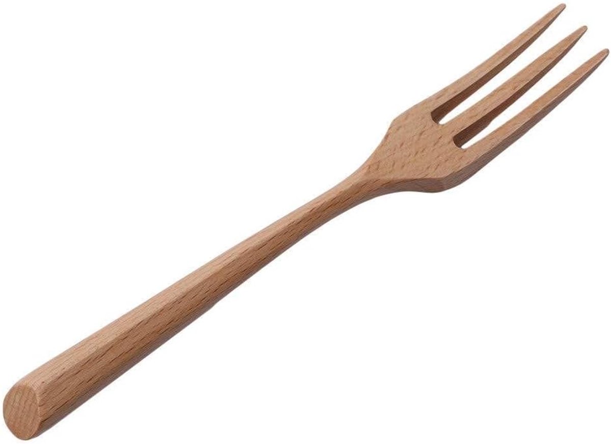 Houten Vork - Herbruikbaar Bestek - Keuken Gereedschap - Duurzaam Materiaal - 19x2.5cm - Wit