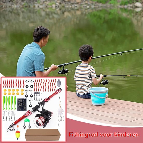 Vishengel Set Voor Beginners - Hengelset - Vishengel+Accessoires - hengel van 1.8 meter inschuifbaar - Complete Hengelset - Vishengel Kinderen - Leuk Voor Op Vakantie - Rood van Merkloos — afbeelding 5