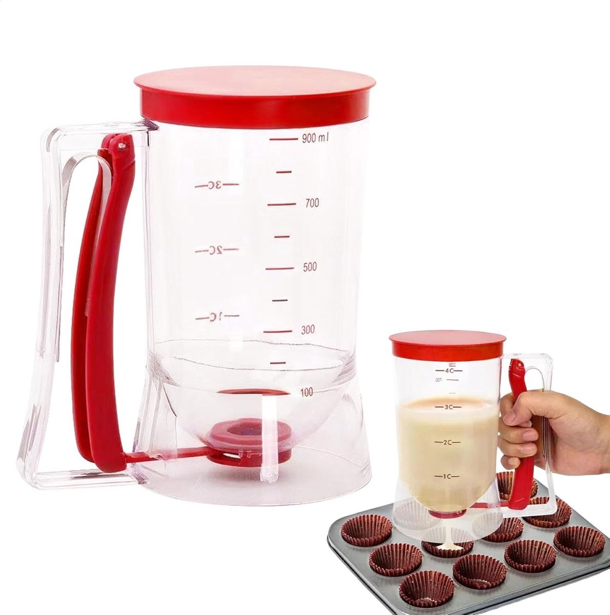 Deeg Dispenser - Koekjes Scheider - Bakken & Koken - Grote Inhoud 900ml - 11x18x11 cm - Rood